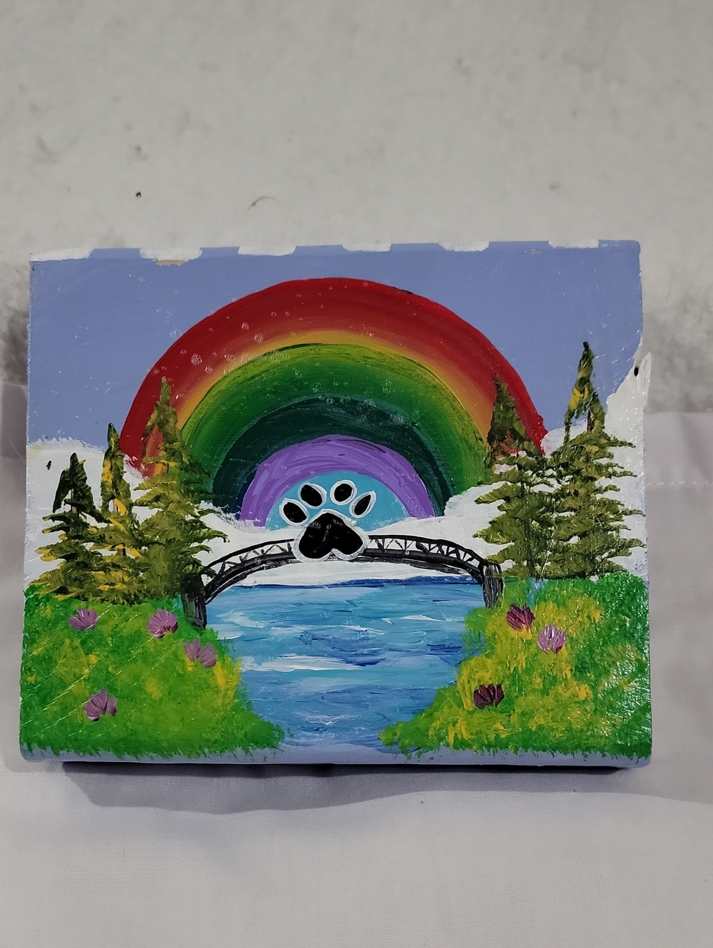 Hand-Painted Rainbow Bridge Painted Wood Wall Art -One Of A Kind- Unique Pets